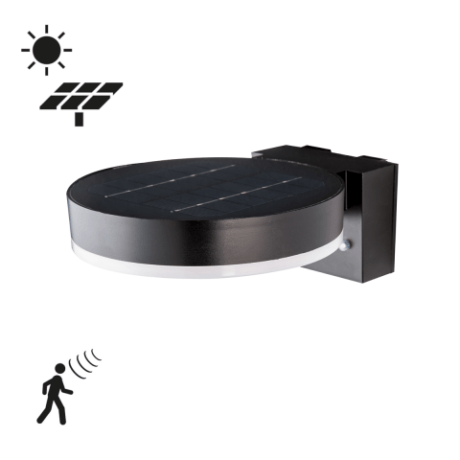 Wandlamp Solar 6W 2700K rond zwart met bewegingsmelder