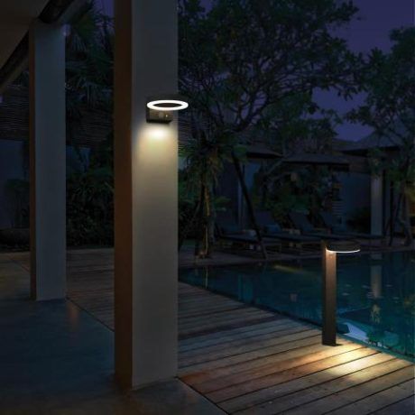 Wandlamp Solar 6W 2700K rond zwart met bewegingsmelder Buiten